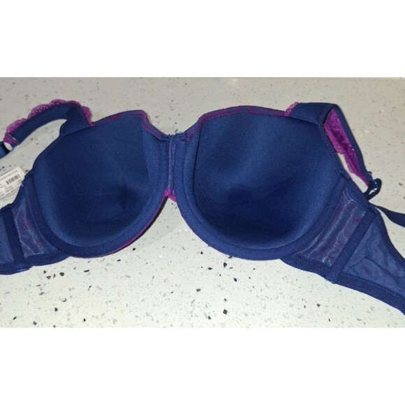 Fredericks of Hollywood Bra 34DD Midnight/Orchid Purple Lace Underwire Push Up - Picture 2 of 9